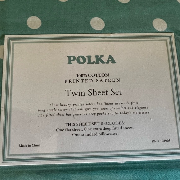 New Twin Sheet Set Matouk Teal/White Polka Dot - Picture 2 of 8